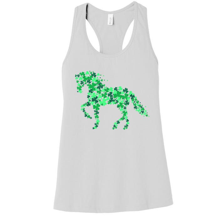 Funny Horse Shamrock For Horse Owner Riding St Patricks Day Gift Women's Racerback Tank