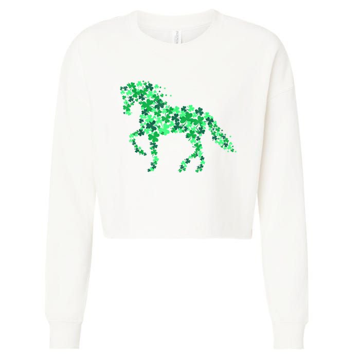 Funny Horse Shamrock For Horse Owner Riding St Patricks Day Gift Cropped Pullover Crew