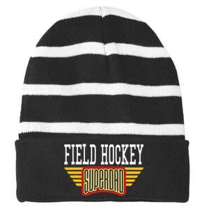 Field Hockey Superdad Gift For A Hockey Player Dad Striped Beanie with Solid Band