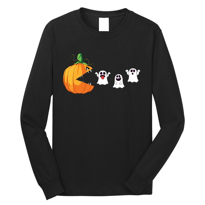 Funny Halloween Scary Pumpkin Ghosts Creepy Halloween Gamer Long Sleeve Shirt