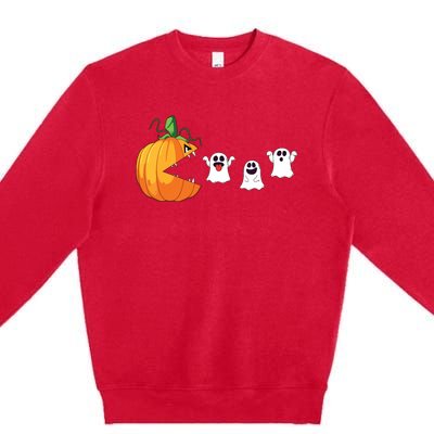 Funny Halloween Scary Pumpkin Ghosts Creepy Halloween Gamer Premium Crewneck Sweatshirt