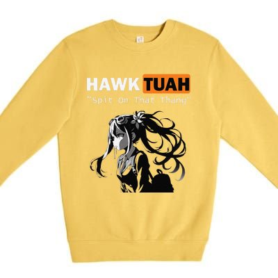 Funny Hawk Tuah Meme Anime Premium Crewneck Sweatshirt