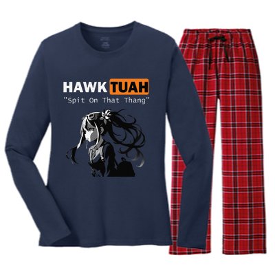 Funny Hawk Tuah Meme Anime Women's Long Sleeve Flannel Pajama Set 