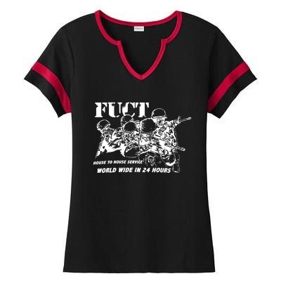 Fuct House To House Service World Wide In 24 Hours Ladies Halftime Notch Neck Tee