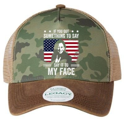 Funny Harris Tells Trump Say It To My Face Challenges Trump Legacy Tie Dye Trucker Hat
