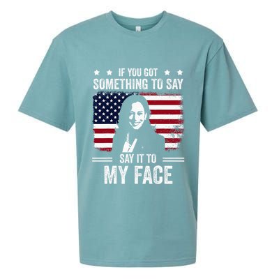 Funny Harris Tells Trump Say It To My Face Challenges Trump Sueded Cloud Jersey T-Shirt