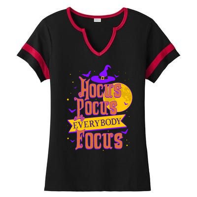 Funny Halloween Teacher Everybody Focus Ladies Halftime Notch Neck Tee