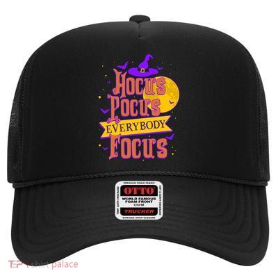 Funny Halloween Teacher Everybody Focus High Crown Mesh Back Trucker Hat