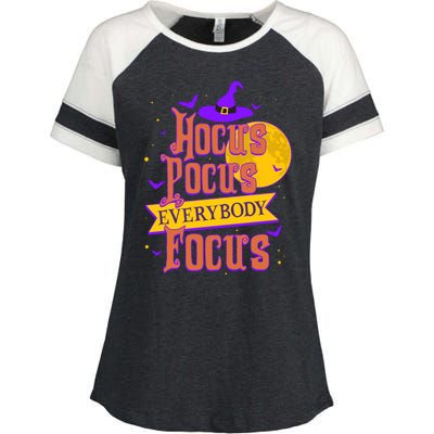 Funny Halloween Teacher Everybody Focus Enza Ladies Jersey Colorblock Tee