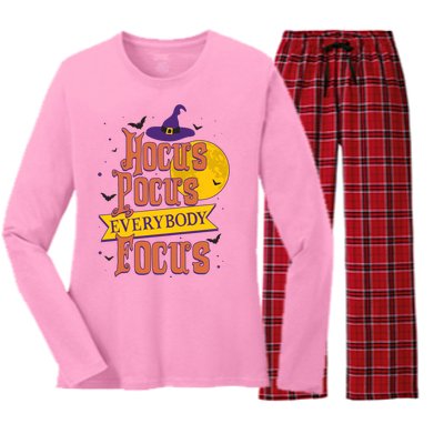 Funny Halloween Teacher Everybody Focus Women's Long Sleeve Flannel Pajama Set 