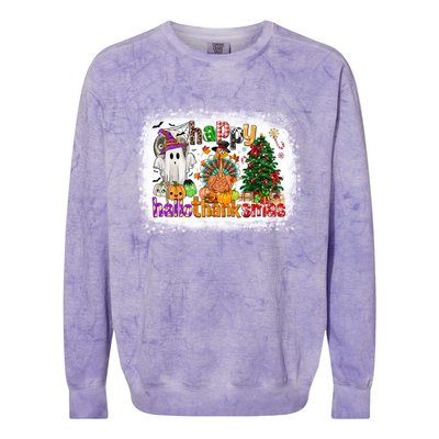 Funny Halloween Thanksgiving Christmas Happy Hallothanksmas Gift Colorblast Crewneck Sweatshirt