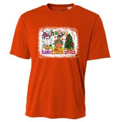 Funny Halloween Thanksgiving Christmas Happy Hallothanksmas Gift Cooling Performance Crew T-Shirt