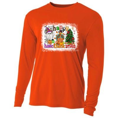 Funny Halloween Thanksgiving Christmas Happy Hallothanksmas Gift Cooling Performance Long Sleeve Crew