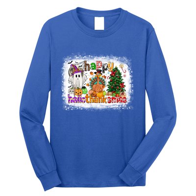 Funny Halloween Thanksgiving Christmas Happy Hallothanksmas Gift Long Sleeve Shirt