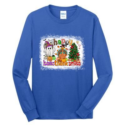 Funny Halloween Thanksgiving Christmas Happy Hallothanksmas Gift Tall Long Sleeve T-Shirt