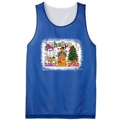 Funny Halloween Thanksgiving Christmas Happy Hallothanksmas Gift Mesh Reversible Basketball Jersey Tank