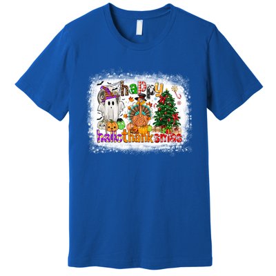 Funny Halloween Thanksgiving Christmas Happy Hallothanksmas Gift Premium T-Shirt