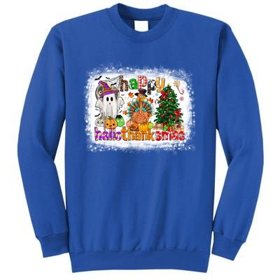 Funny Halloween Thanksgiving Christmas Happy Hallothanksmas Gift Tall Sweatshirt