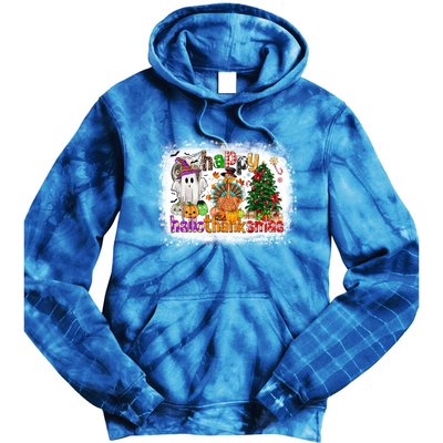 Funny Halloween Thanksgiving Christmas Happy Hallothanksmas Gift Tie Dye Hoodie