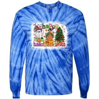 Funny Halloween Thanksgiving Christmas Happy Hallothanksmas Gift Tie-Dye Long Sleeve Shirt