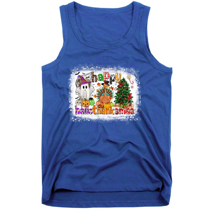 Funny Halloween Thanksgiving Christmas Happy Hallothanksmas Gift Tank Top