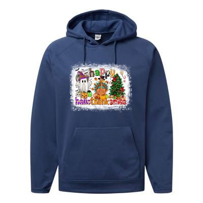 Funny Halloween Thanksgiving Christmas Happy Hallothanksmas Gift Performance Fleece Hoodie