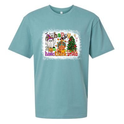 Funny Halloween Thanksgiving Christmas Happy Hallothanksmas Gift Sueded Cloud Jersey T-Shirt