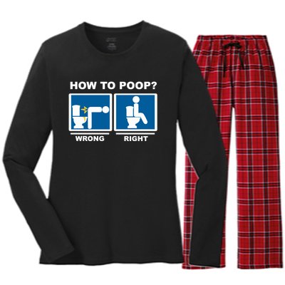 Funny How To Poop Pooping Position Women's Long Sleeve Flannel Pajama Set 