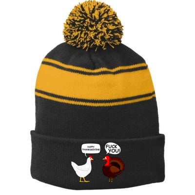 Funny Happy Thanksgiving Chicken Vs Turkey Stripe Pom Pom Beanie