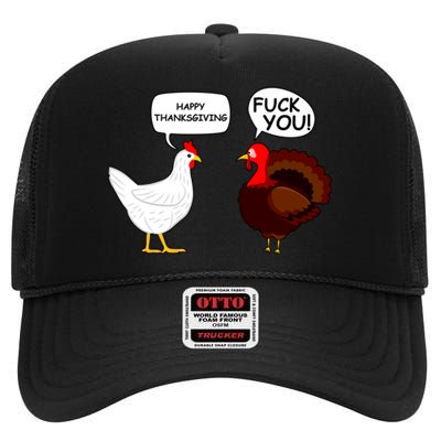 Funny Happy Thanksgiving Chicken Vs Turkey High Crown Mesh Back Trucker Hat