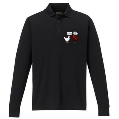 Funny Happy Thanksgiving Chicken Vs Turkey Performance Long Sleeve Polo