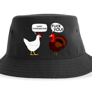 Funny Happy Thanksgiving Chicken Vs Turkey Sustainable Bucket Hat