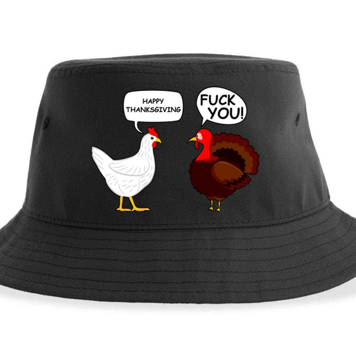 Funny Happy Thanksgiving Chicken Vs Turkey Sustainable Bucket Hat