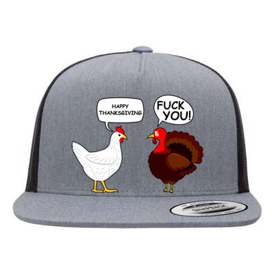 Funny Happy Thanksgiving Chicken Vs Turkey Flat Bill Trucker Hat