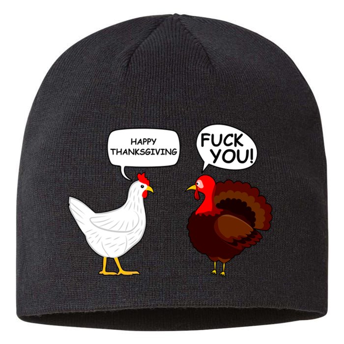 Funny Happy Thanksgiving Chicken Vs Turkey Sustainable Beanie