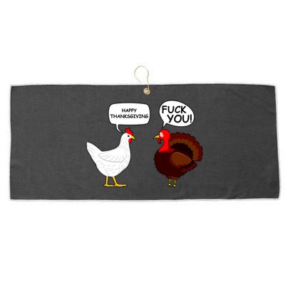 Funny Happy Thanksgiving Chicken Vs Turkey Large Microfiber Waffle Golf Towel