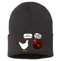 Funny Happy Thanksgiving Chicken Vs Turkey Sustainable Knit Beanie