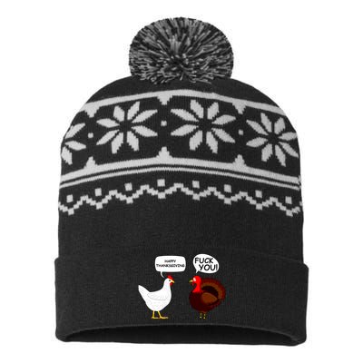 Funny Happy Thanksgiving Chicken Vs Turkey USA-Made Snowflake Beanie