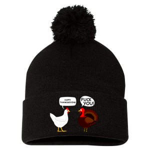 Funny Happy Thanksgiving Chicken Vs Turkey Pom Pom 12in Knit Beanie