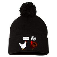 Funny Happy Thanksgiving Chicken Vs Turkey Pom Pom 12in Knit Beanie