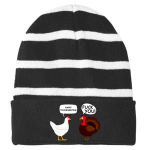 Funny Happy Thanksgiving Chicken Vs Turkey Striped Beanie with Solid Band