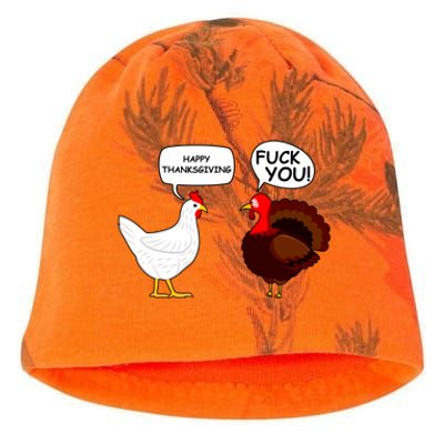 Funny Happy Thanksgiving Chicken Vs Turkey Kati - Camo Knit Beanie