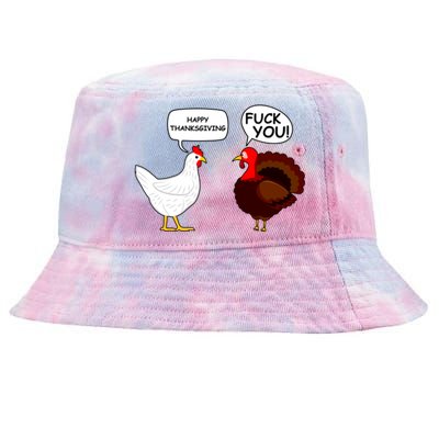 Funny Happy Thanksgiving Chicken Vs Turkey Tie-Dyed Bucket Hat