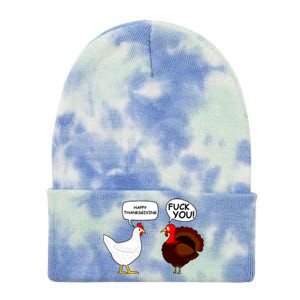 Funny Happy Thanksgiving Chicken Vs Turkey Tie Dye 12in Knit Beanie