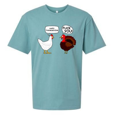 Funny Happy Thanksgiving Chicken Vs Turkey Sueded Cloud Jersey T-Shirt