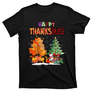 Funny Happy Thanksmas Cute Thanksgiving and Christmas Trees T-Shirt