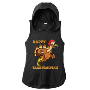 Funny Happy Thanksgiving Turkey Football Gift Ladies PosiCharge Tri-Blend Wicking Draft Hoodie Tank