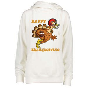 Funny Happy Thanksgiving Turkey Football Gift Womens Funnel Neck Pullover Hood