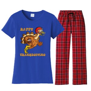 Funny Happy Thanksgiving Turkey Football Gift Women's Flannel Pajama Set