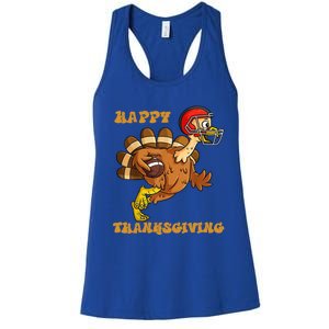 Funny Happy Thanksgiving Turkey Football Gift Women's Racerback Tank